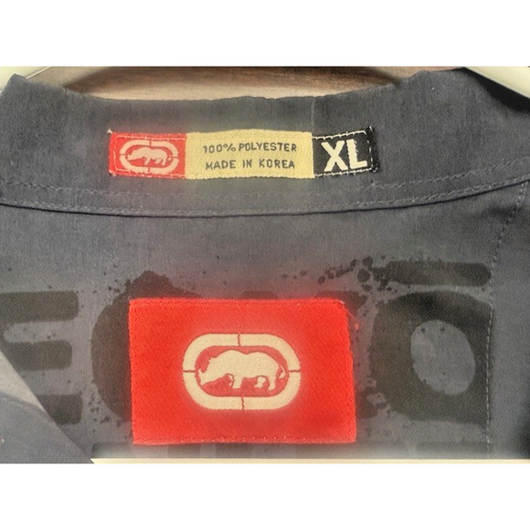 Ecko Unltd Mens Mindquarters Graphic Vintage Y2K Polyester Camp Shirt Grey XL - Picture 10 of 10